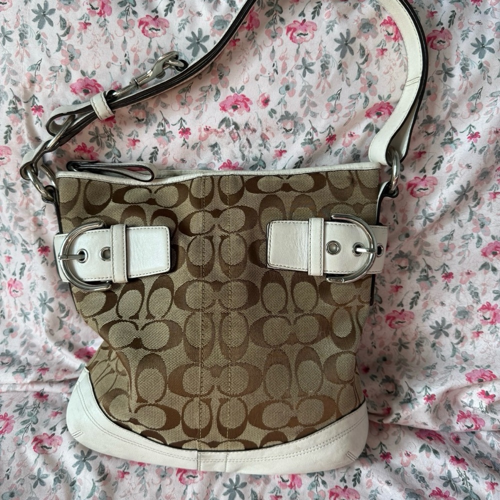 Coach Signature Brown and White Shoulder Bag
